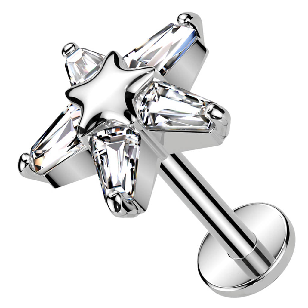 Cherry Diva Flat Back Stud 16 Gauge Threadless Silver Crystal Star Cartilage Stud