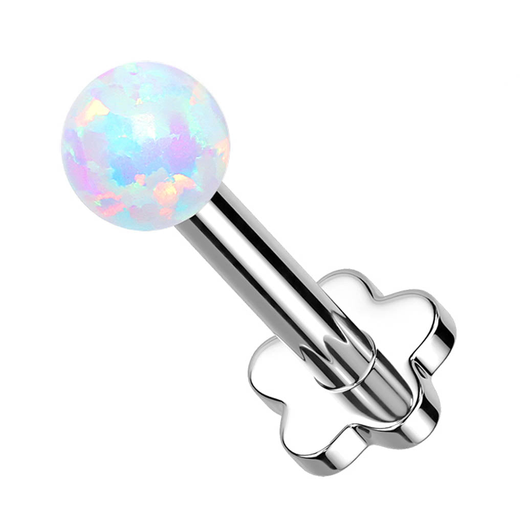 Cherry Diva Flat Back Stud 16 Gauge Titanium Flower Press Fit Opal Top Stud