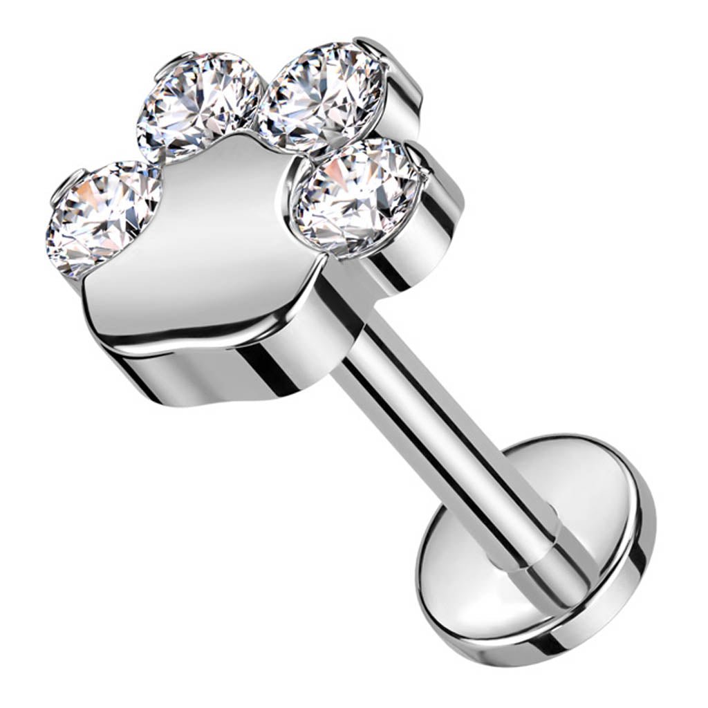 Cherry Diva Flat Back Stud 16 Gauge Titanium Internally Threaded Crystal Paw Stud