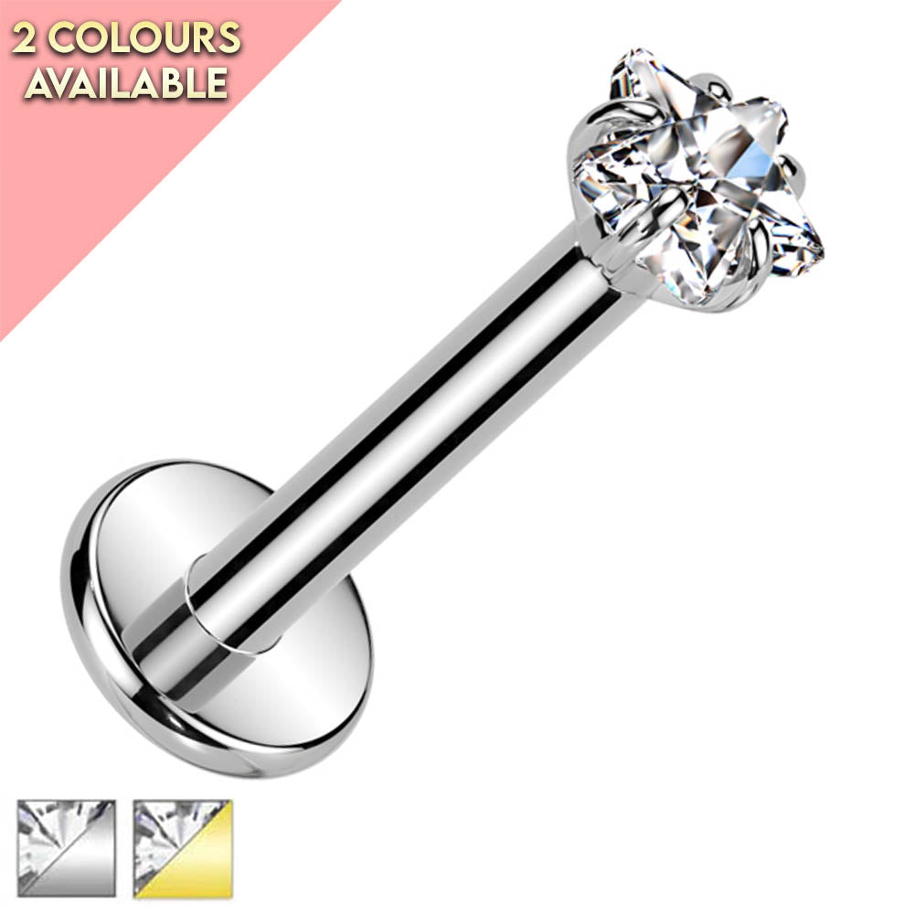 Cherry Diva Flat Back Stud 16 Gauge Titanium Internally Threaded Prong Set Crystal Star Stud