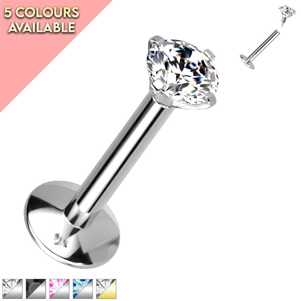 Cherry Diva Flat Back Stud 16 Gauge Titanium Internally Threaded Prong Set Crystal Stud