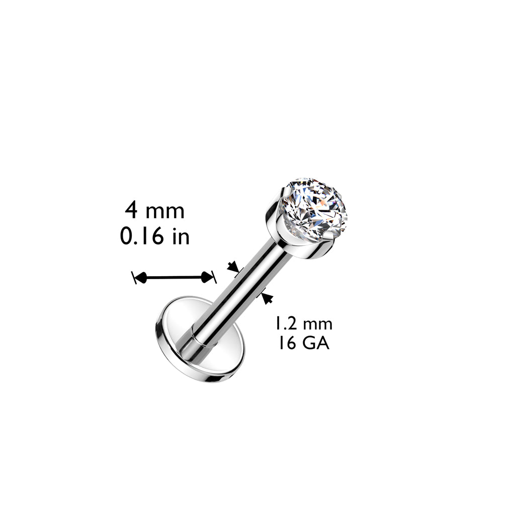 Cherry Diva Flat Back Stud 16 Gauge Titanium Internally Threaded Round Crystal Cartilage / Labret Stud