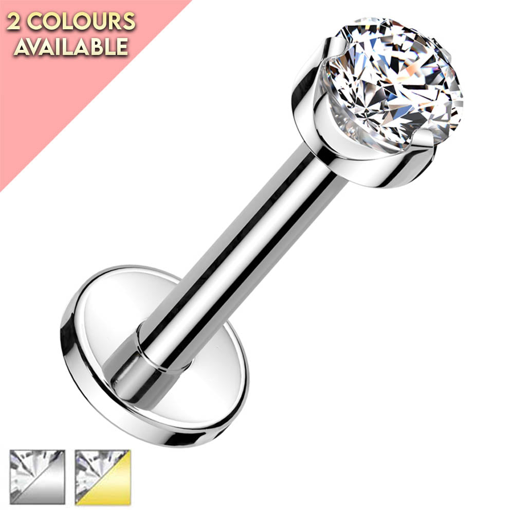 Cherry Diva Flat Back Stud 16 Gauge Titanium Internally Threaded Round Crystal Cartilage / Labret Stud