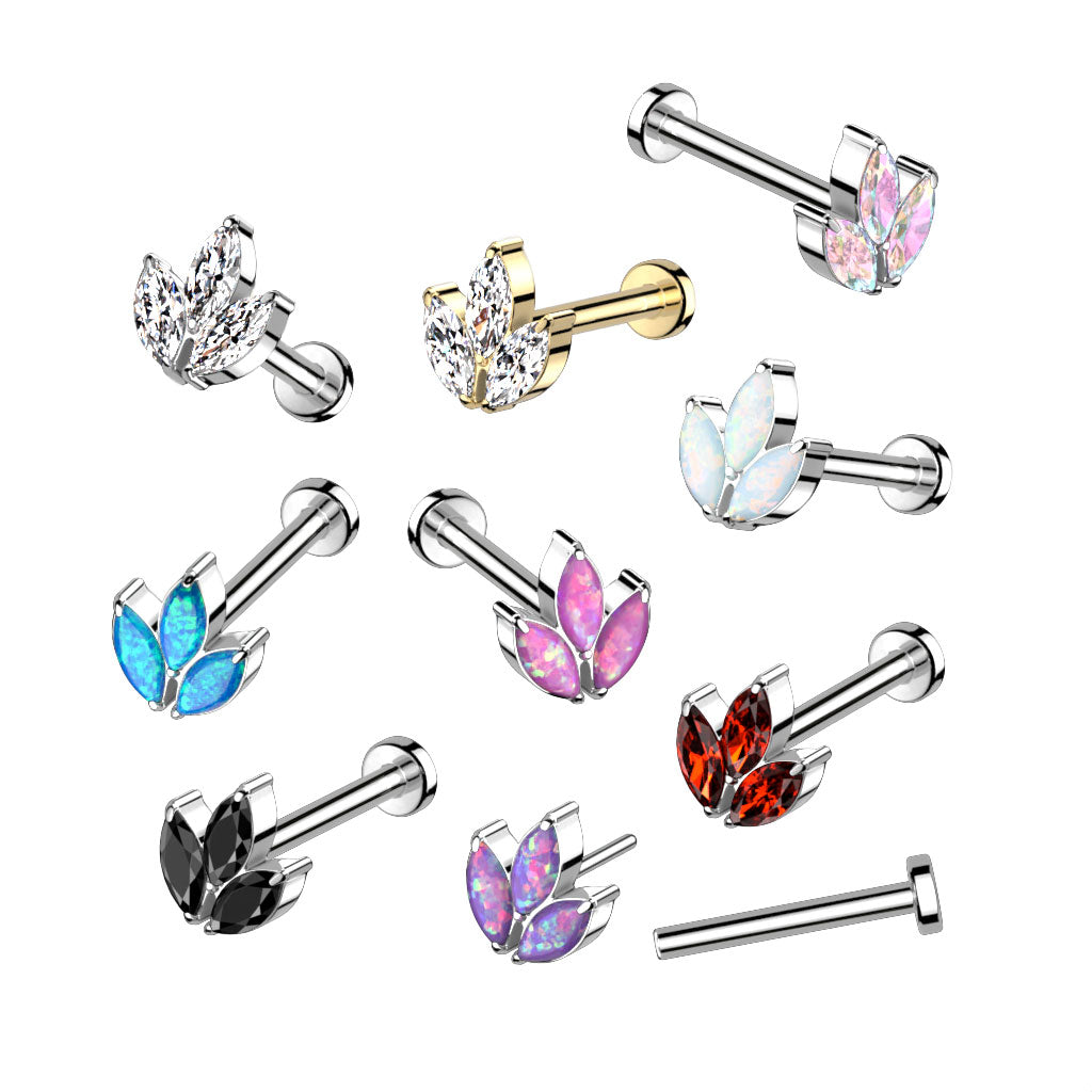 Cherry Diva Flat Back Stud 18 Gauge Titanium Press Fit Crystal Marquise Flower Stud