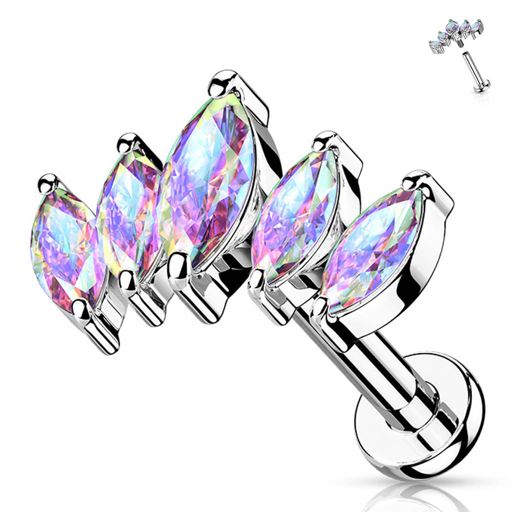 Cherry Diva Flat Back Stud 6MM 16 Gauge Flat Back Internally Threaded Aurora Marquise Stud