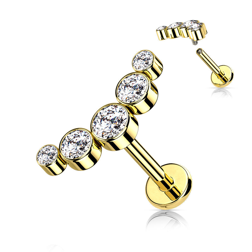 Cherry Diva Flat Back Stud Gold / 6MM 16 Gauge Internally Threaded Five Gem Curved Stud