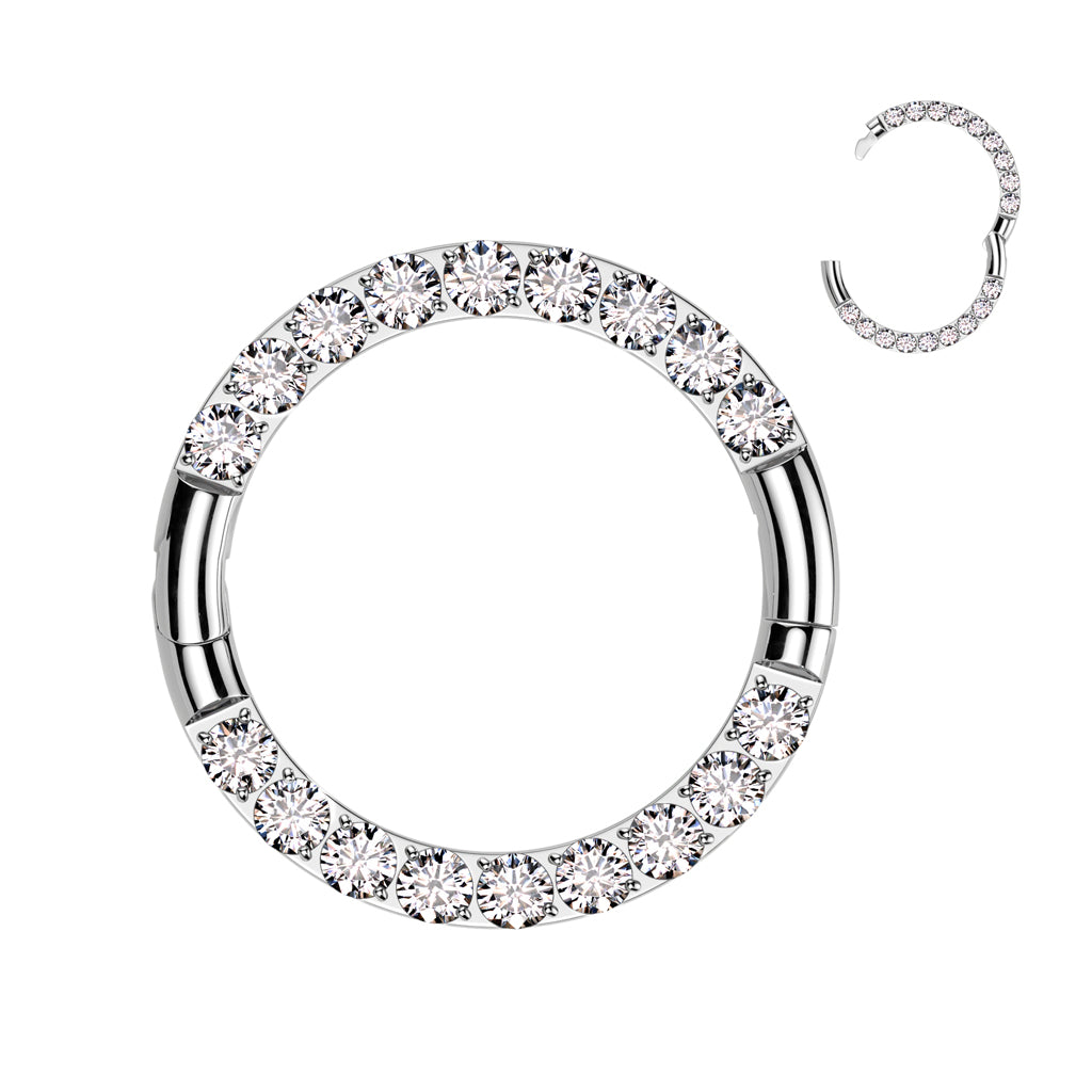 Cherry Diva Hinged Hoop Ring 16 Gauge Titanium Half Crystal Hinged Hoop Ring