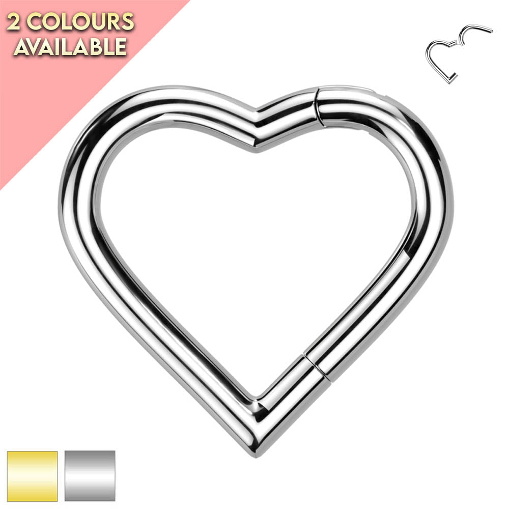 Cherry Diva Hinged Hoop Ring 16 Gauge Titanium Heart Hinged Hoop Ring