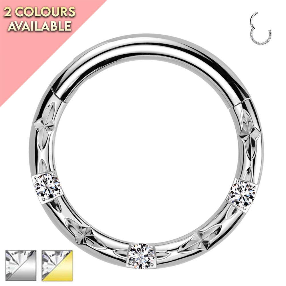 Cherry Diva Hoop Ring 16 Gauge Titanium Crystal Cut Hinged Hoop