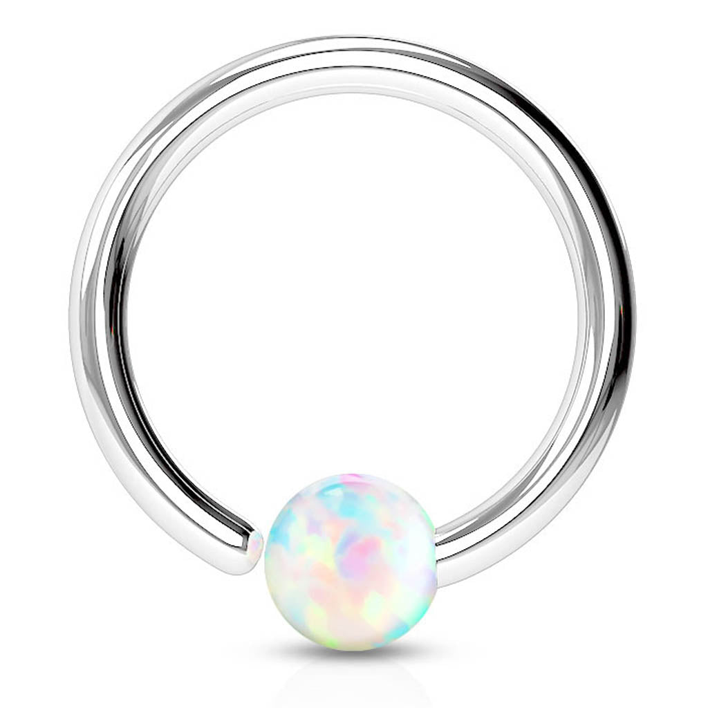 Cherry Diva Hoop Ring 20 Gauge Bendable Cut Ring With Opal Ball End