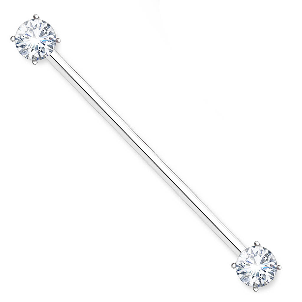 Cherry Diva Industrial Barbell 14 Gauge Silver Crystal End Industrial Barbell