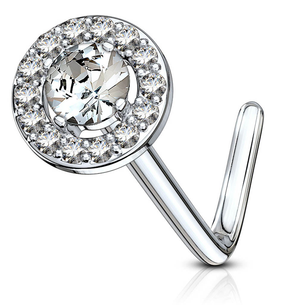 Cherry Diva L Bend Nose Stud 20 Gauge Double Tiered Crystal L Bend Nose Stud