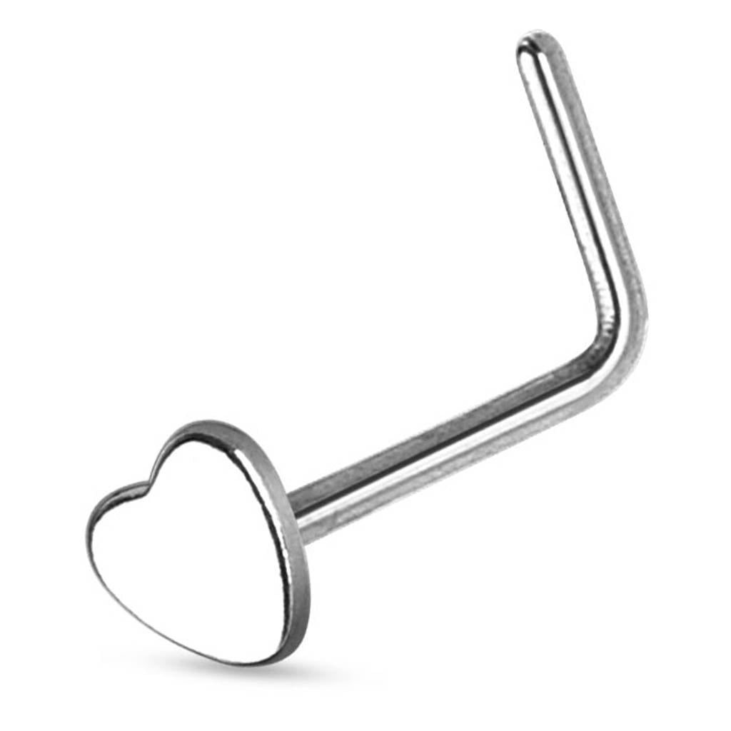 Cherry Diva L Bend Nose Stud 20 Gauge Hypoallergenic Heart Top L-Bend Nose Stud