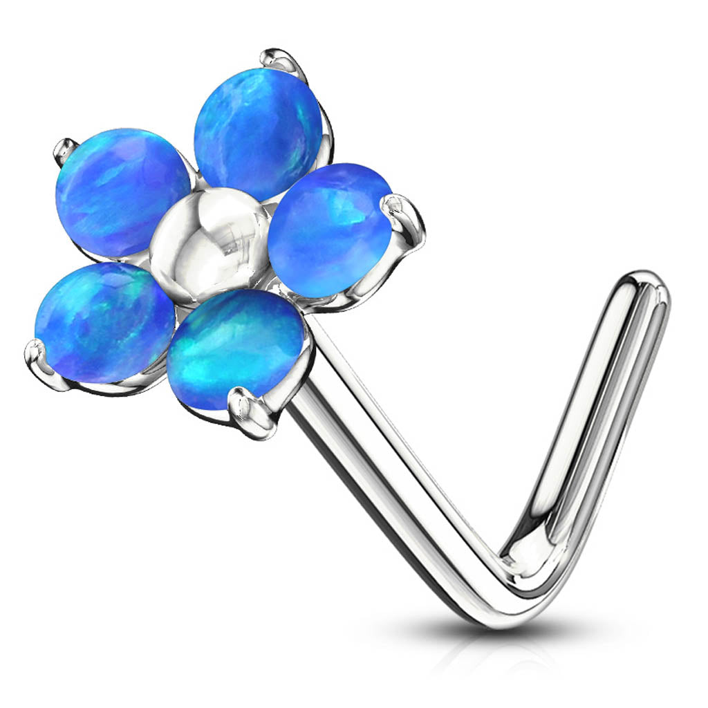 Cherry Diva L Bend Nose Stud 20 Gauge Opal Flower L - Bend Nose Stud