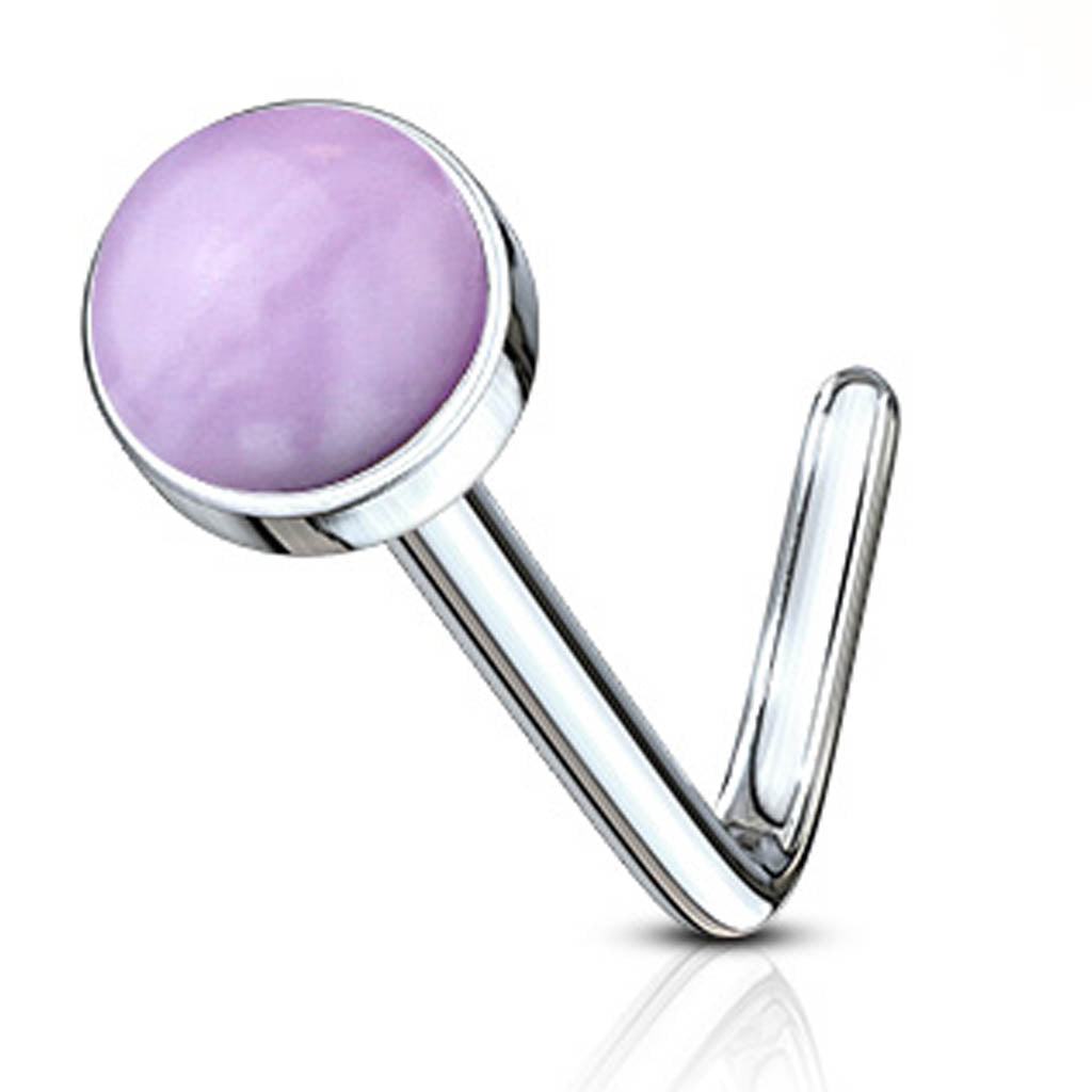 Cherry Diva L Bend Nose Stud 20 Gauge Semi Precious Stone Top L-Bend Nose Stud