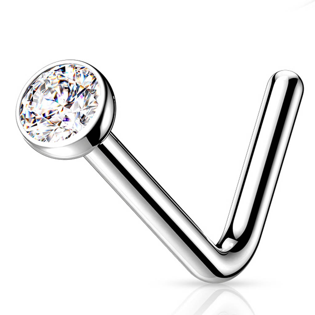 Cherry Diva L Bend Nose Stud 20 Gauge Titanium Crystal L- Bend Nose Stud