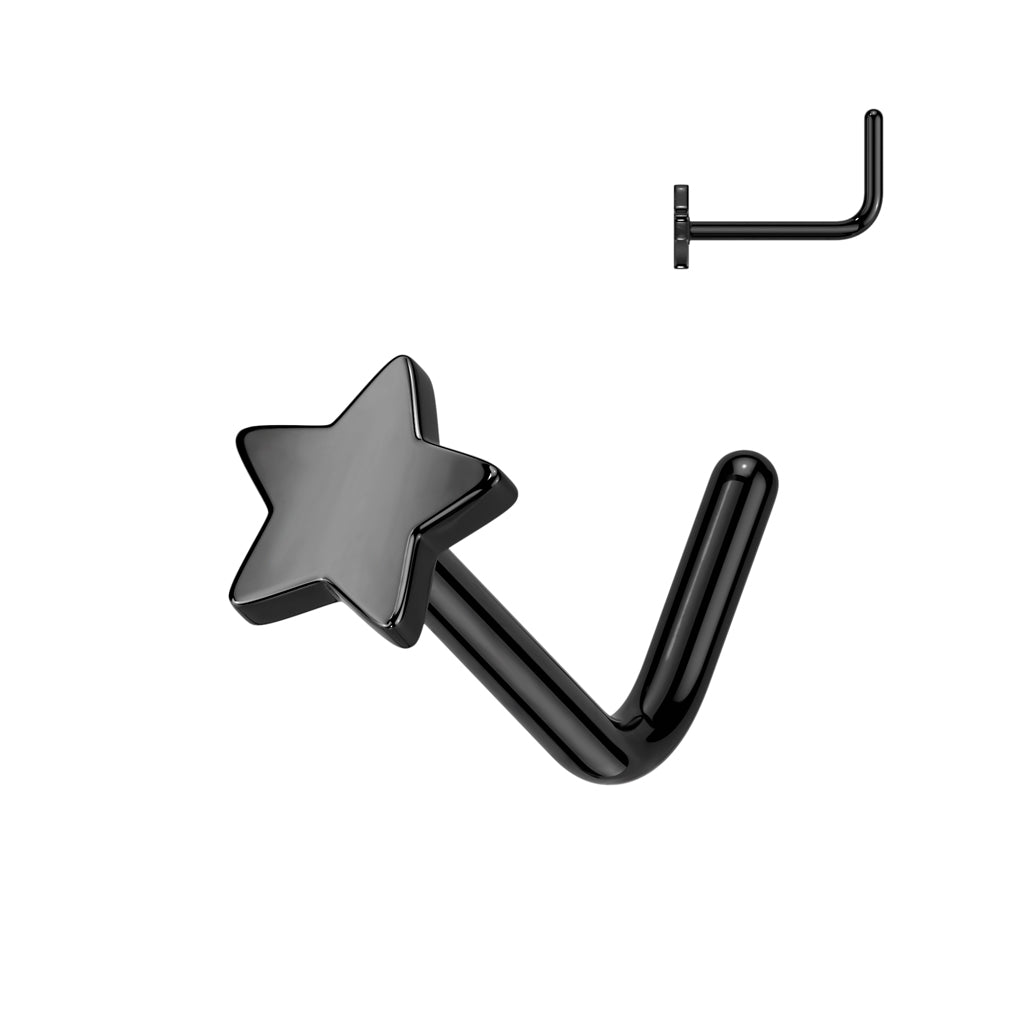 Cherry Diva L Bend Nose Stud Black 20 Gauge Titanium Star Top L-Bend Nose Stud