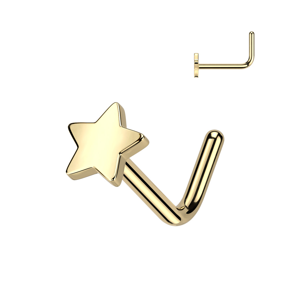 Cherry Diva L Bend Nose Stud Gold 20 Gauge Titanium Star Top L-Bend Nose Stud