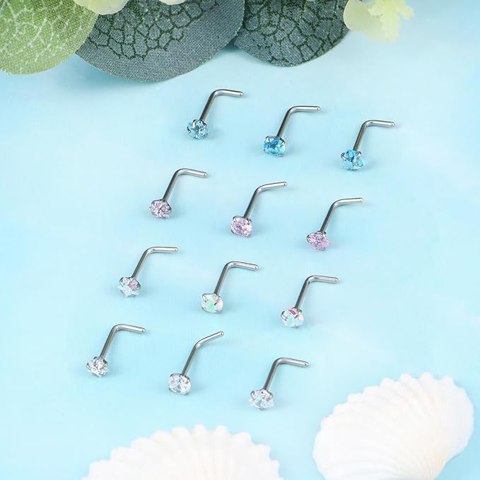 Cherry Diva L Bend Nose Stud Multi Pack Of 12 L - Bend Silver Nose Studs