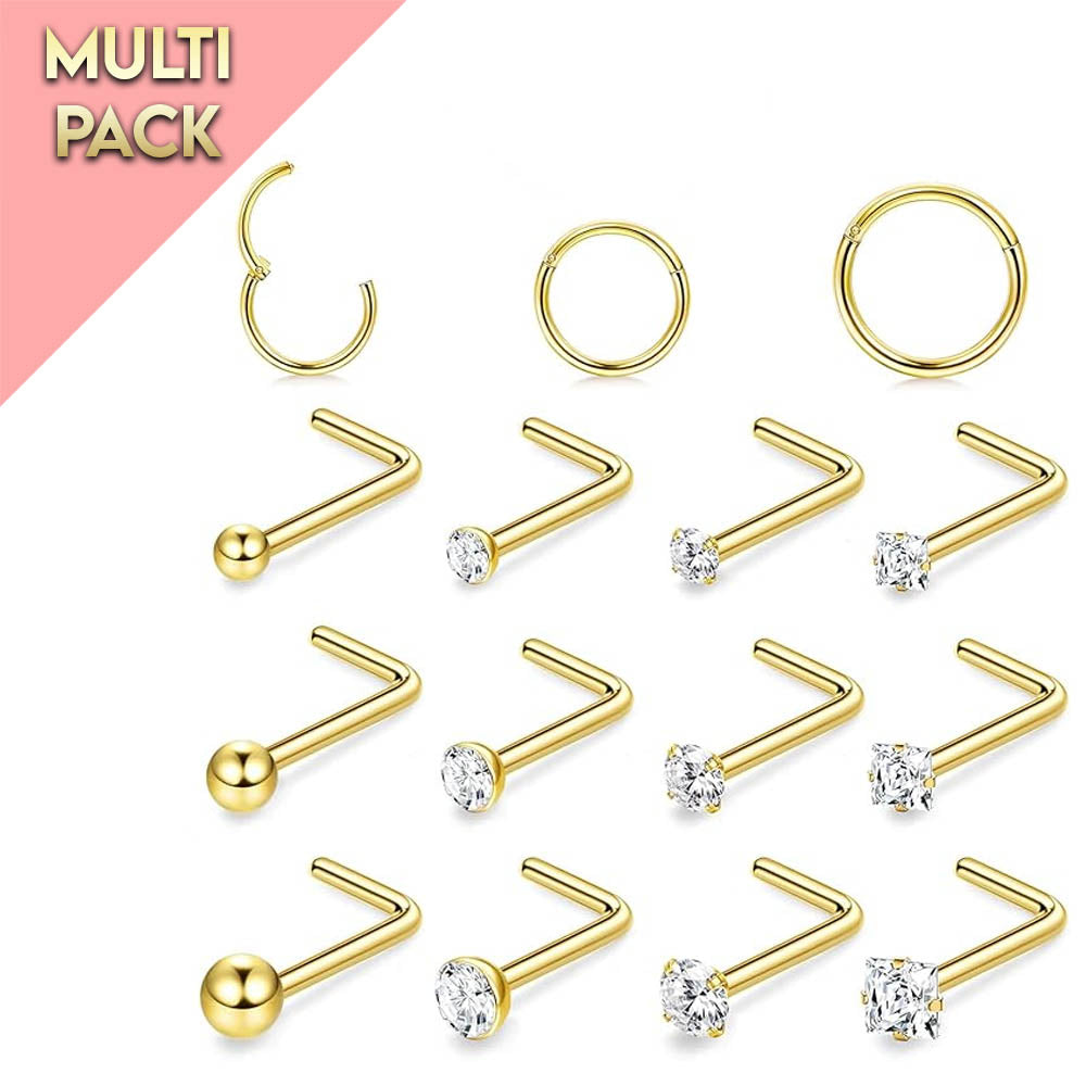 Cherry Diva L Bend Nose Stud Multi Pack Of 15 L - Bend Nose Studs & Hoops