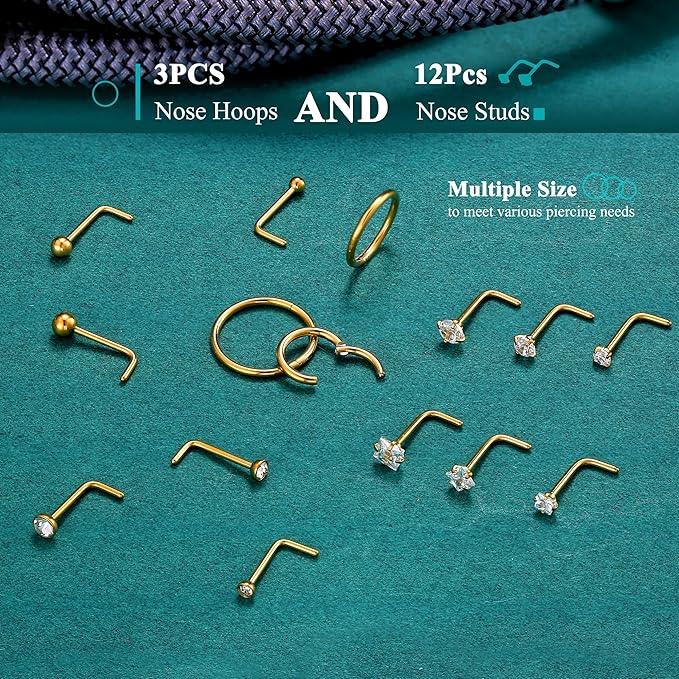 Cherry Diva L Bend Nose Stud Multi Pack Of 15 L - Bend Nose Studs & Hoops