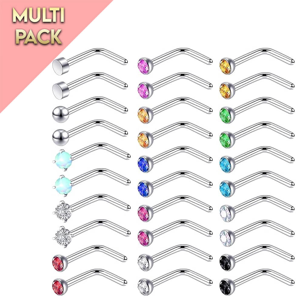 Cherry Diva L Bend Nose Stud Multi Pack Of 30 L - Bend Silver Nose Studs