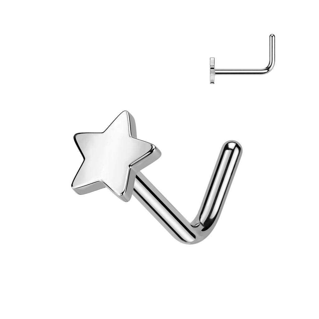 Cherry Diva L Bend Nose Stud Silver 20 Gauge Titanium Star Top L-Bend Nose Stud