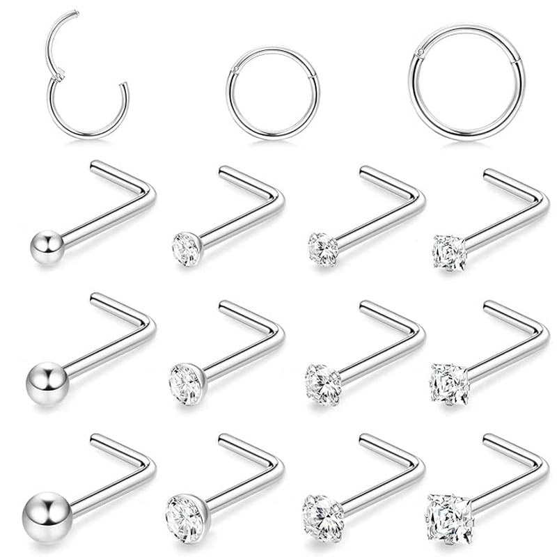 Cherry Diva L Bend Nose Stud Silver Multi Pack Of 15 L - Bend Nose Studs & Hoops