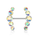 Cherry Diva Nipple Ring Aurora Crystal 14 Gauge Double Row Gemstone Barbell Nipple Ring