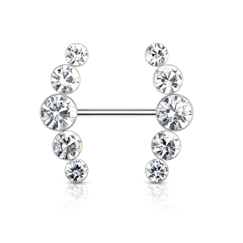 Cherry Diva Nipple Ring Clear Crystal 14 Gauge Double Row Gemstone Barbell Nipple Ring