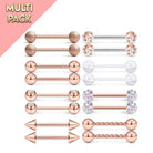 Cherry Diva Nipple Ring Multi Pack Of 16 Rose Gold Barbell Nipple Bars