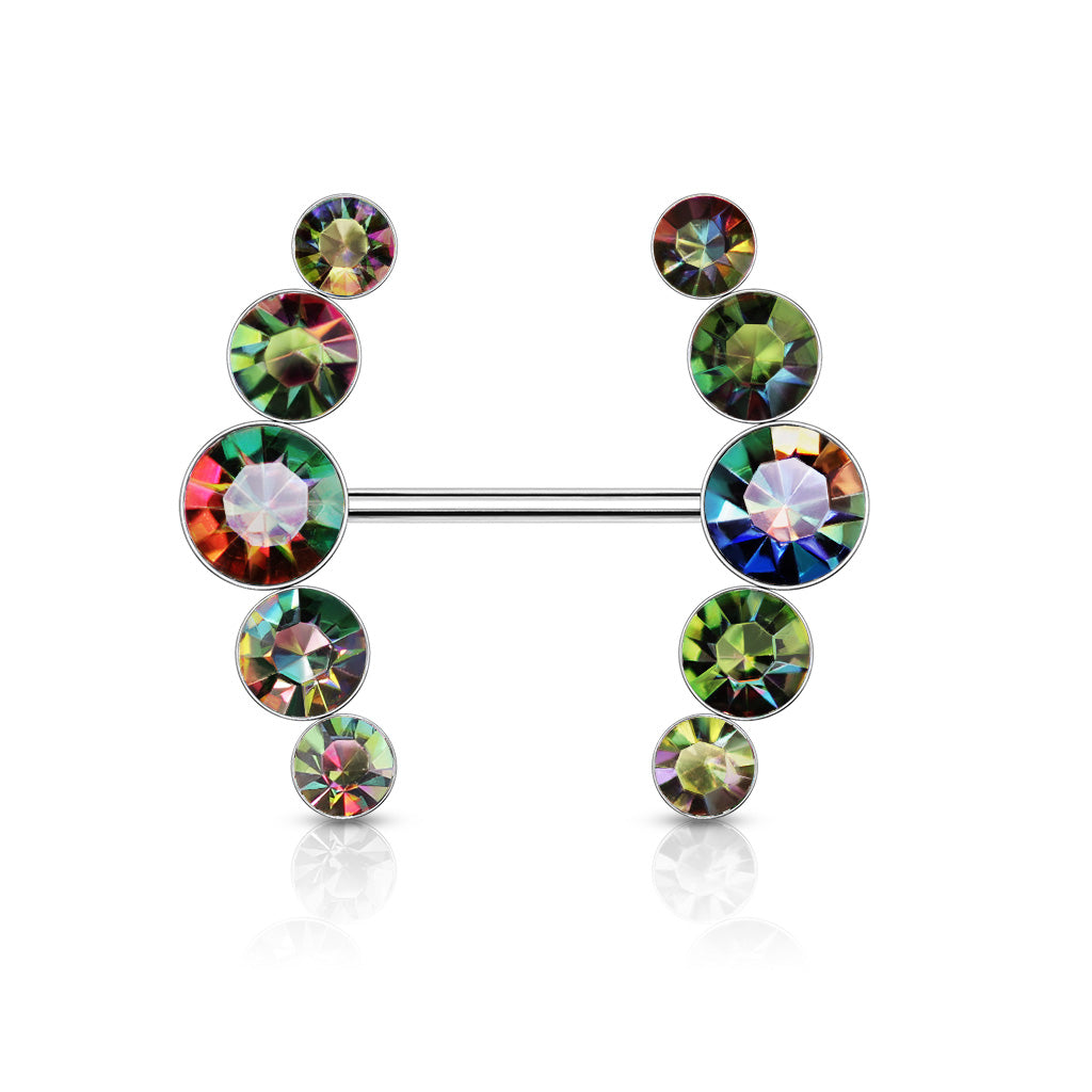 Cherry Diva Nipple Ring Rainbow Crystal 14 Gauge Double Row Gemstone Barbell Nipple Ring