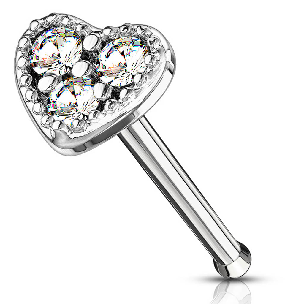 Cherry Diva nose stud 20 Gauge Hypoallergenic Crystal Heart Top Nose Stud