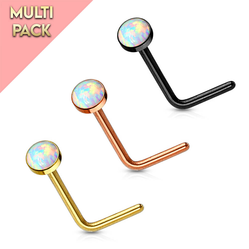 Cherry Diva nose stud 3 Pack Opal Tipped L Bend Nose Studs