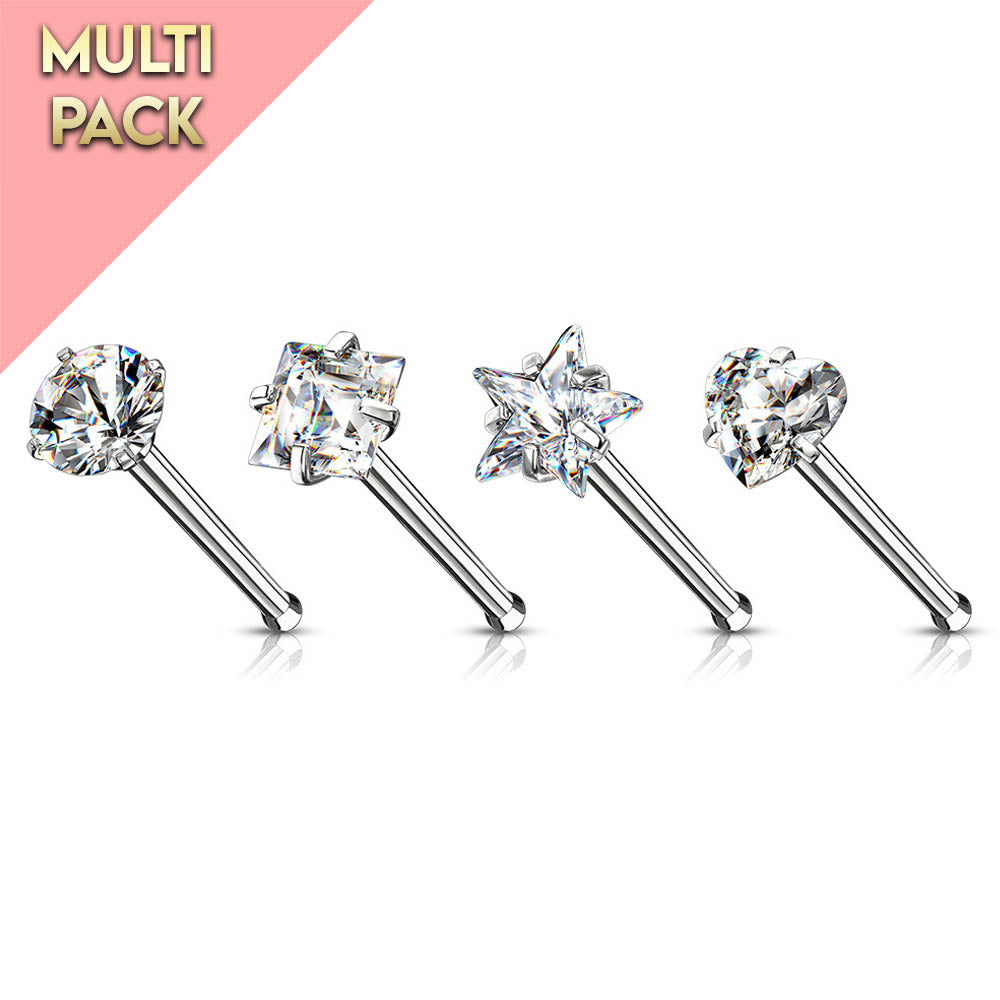 Cherry Diva Nose Stud 4 Pack 20 Gauge Hypoallergenic Crystal Nose Studs