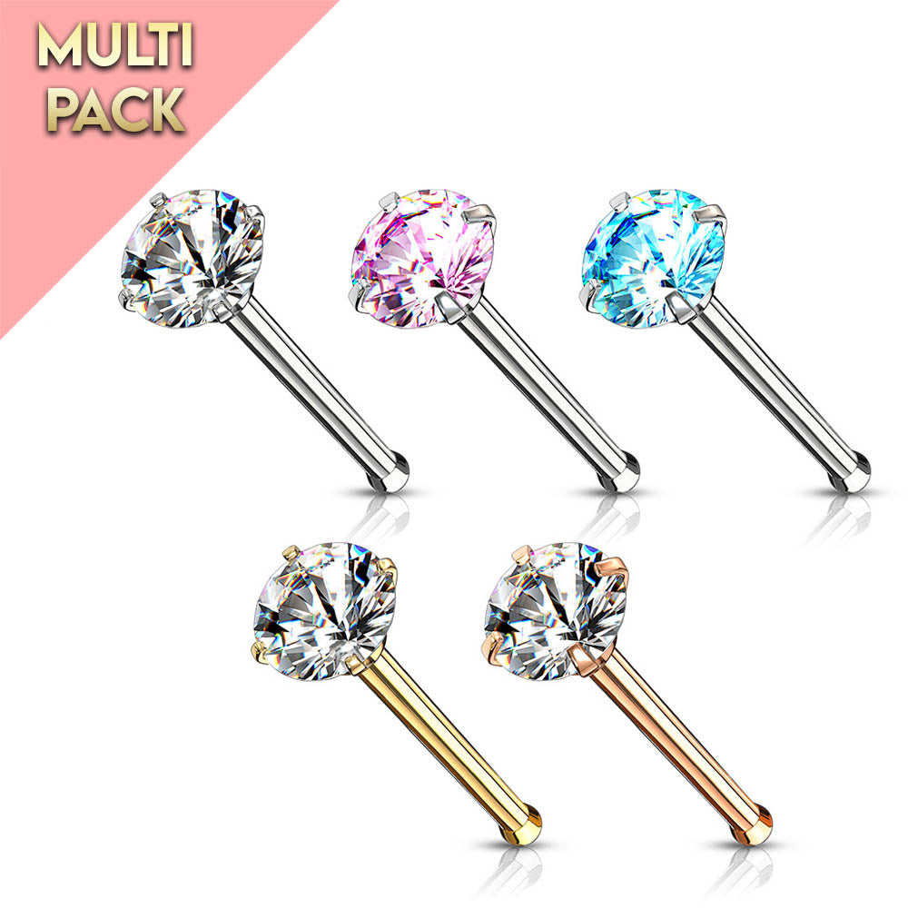 Cherry Diva Nose Stud 5 Pack 20 Gauge Hypoallergenic Rainbow Crystal Nose Studs