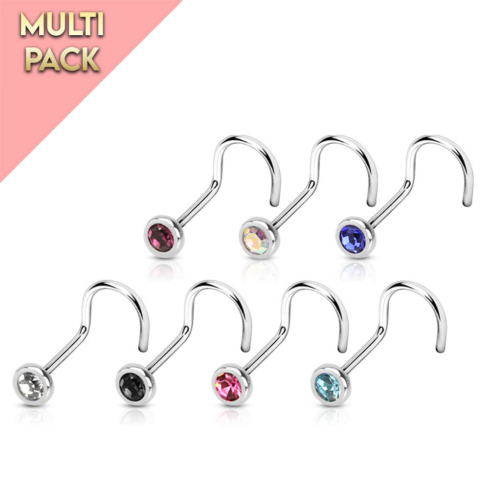 Cherry Diva nose stud 7 Pack Crystal Top Screw Ring Nose Studs