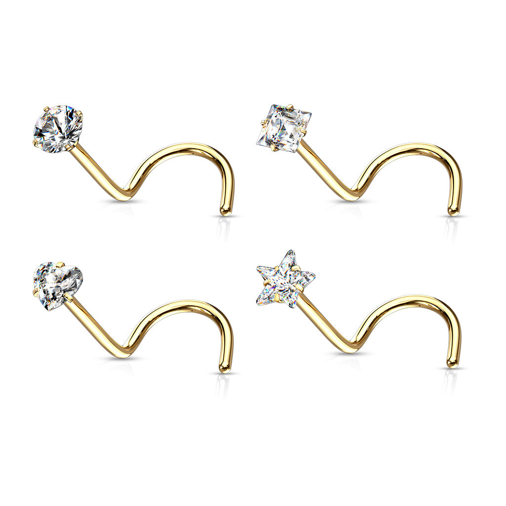 Cherry Diva Screw Nose Stud Gold 4 Pack Hypoallergenic Crystal Top Screw Ring Nose Studs