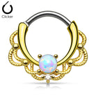 Cherry Diva Septum Ring 16 Gauge Ornate Opal Septum Ring - Gold