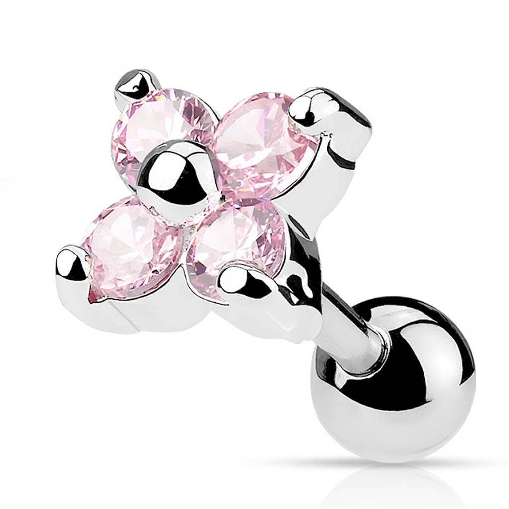 Cherry Diva Stud 16 Gauge Crystal Flower Cartilage / Tragus Stud