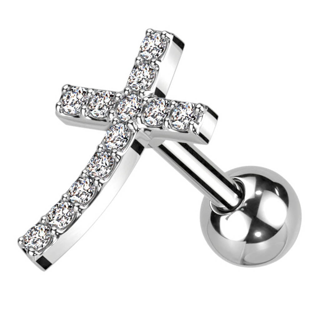 Cherry Diva Stud 16 Gauge Curved Crystal Cross Stud