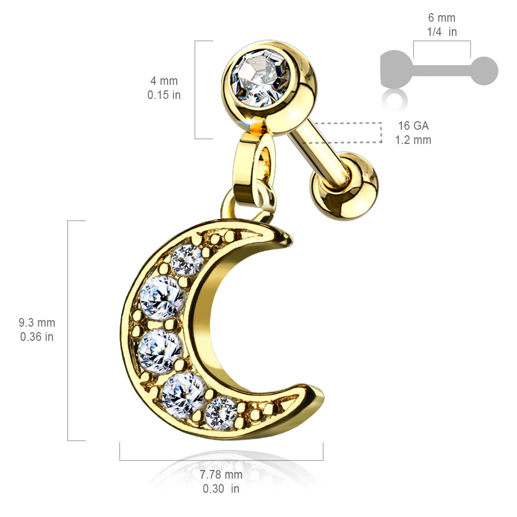 Cherry Diva Stud 16 Gauge Dangling Crystal Moon Cartilage Stud