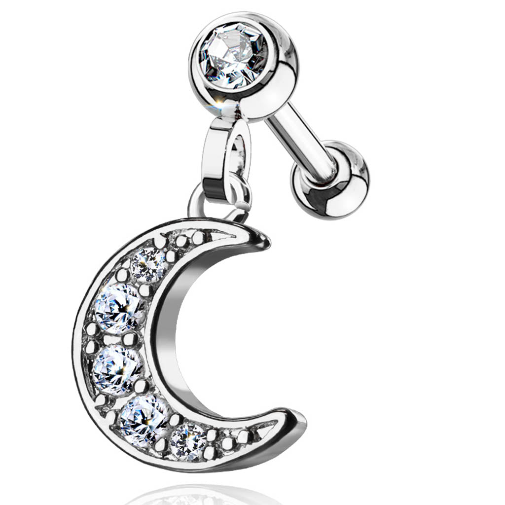 Cherry Diva Stud 16 Gauge Dangling Crystal Moon Cartilage Stud