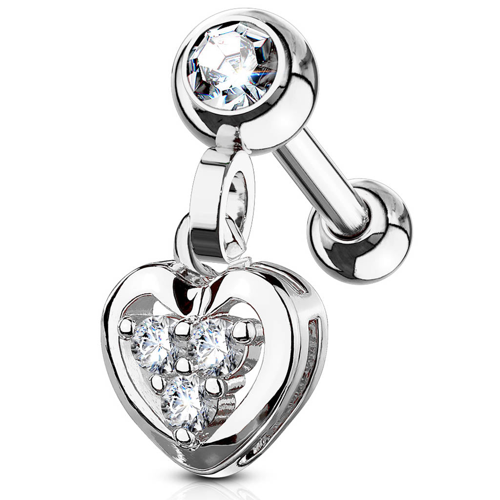 Cherry Diva Stud 16 Gauge Dangling Heart Charm Cartilage Stud