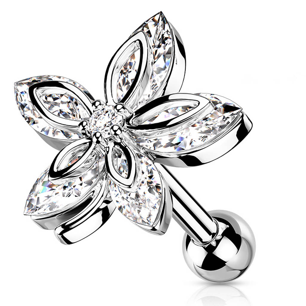 Cherry Diva Stud 16 Gauge Five Petal Crystal Flower Stud