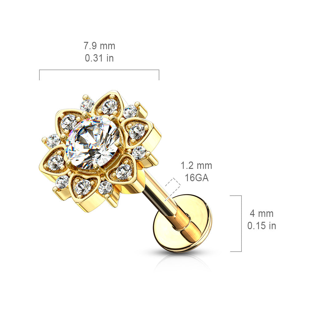 Cherry Diva Stud 16 Gauge Flat Back Internally Threaded Crystal Flower Stud