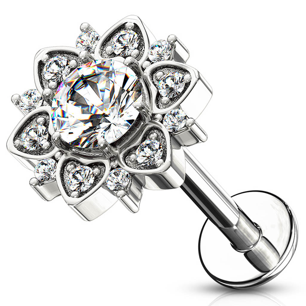 Cherry Diva Stud 16 Gauge Internally Threaded Crystal Flower Stud