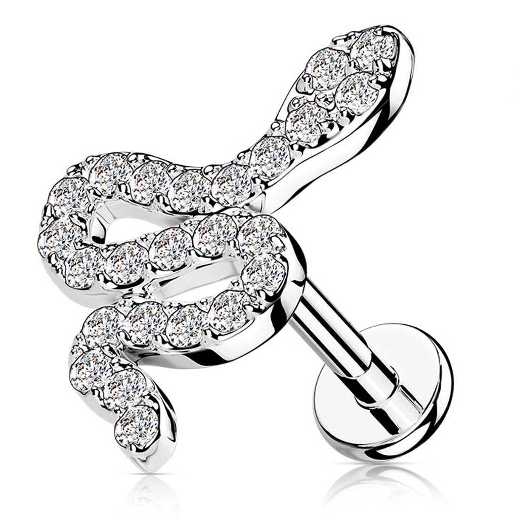 Cherry Diva Stud 16 Gauge Internally Threaded Crystal Snake Stud