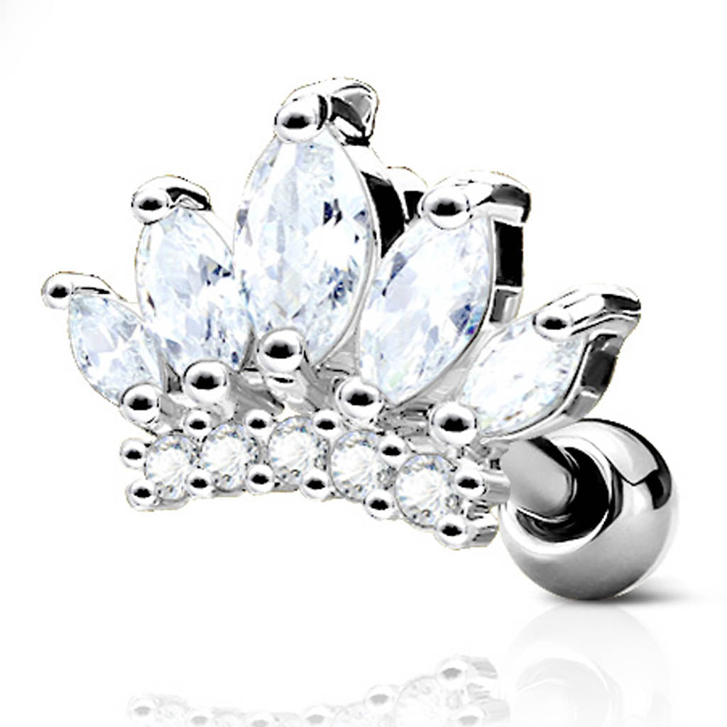 Cherry Diva Stud 16 Gauge Surgical Steel Crystal Tiara Cartilage Stud