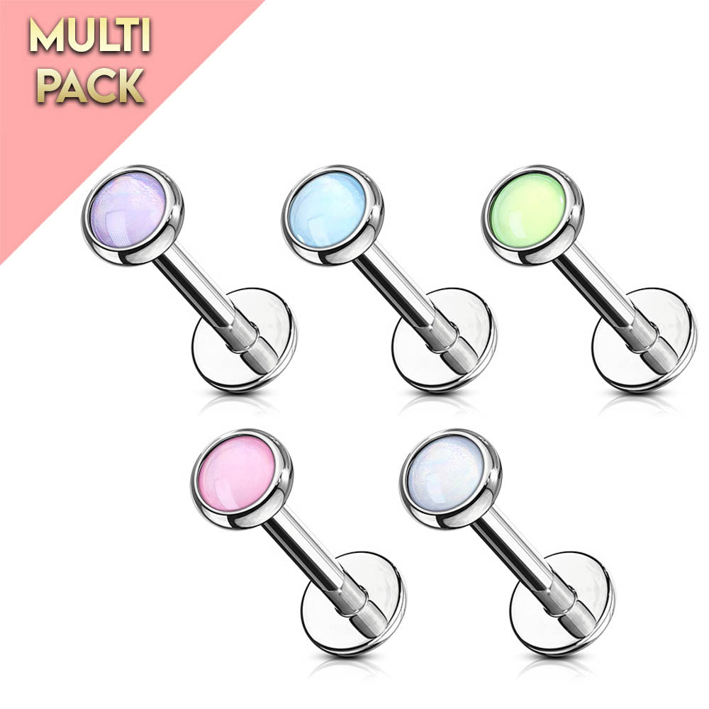 Cherry Diva Stud 5 Pack Opal Tipped Flat Back Labret / Cartilage Studs